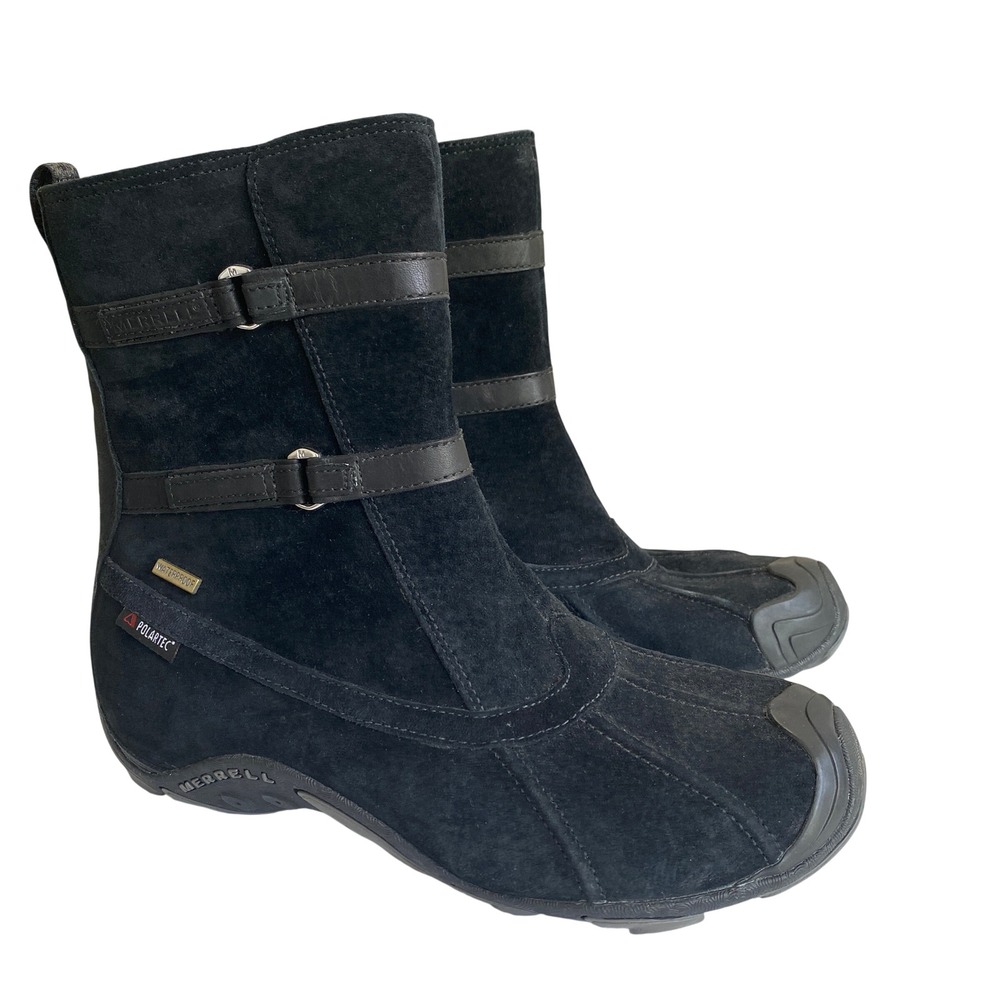 Merrell Boots Forecast Torch Mid Waterproof Polartec Sz 7.5 Black Leather Hiking